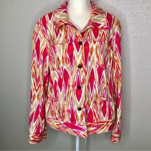 Jones New York Sport Stretch Pink/Orange Patterned Jean Jacket Sz XL